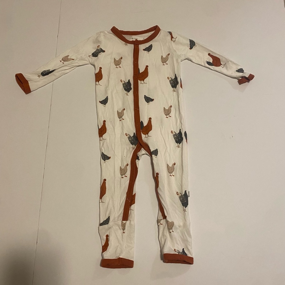 Kyte Chicken Print Snap Romper 6-12m